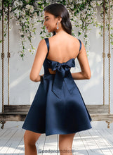 Load image into Gallery viewer, Jordin A-line Straight Short Satin Homecoming Dress With Bow HDOP0025639