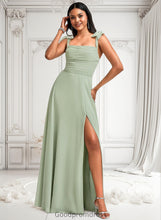 Load image into Gallery viewer, Leah A-line Cowl Floor-Length Chiffon Bridesmaid Dress With Bow HDOP0025738