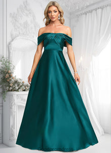 Lilith A-line Off the Shoulder Floor-Length Stretch Satin Prom Dresses HDOP0025879