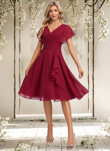 Moira A-line V-Neck Knee-Length Chiffon Homecoming Dress With Ruffle HDOP0025716