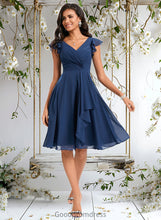 Load image into Gallery viewer, Paola A-line V-Neck Knee-Length Chiffon Homecoming Dress With Ruffle HDOP0025684