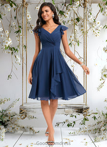 Paola A-line V-Neck Knee-Length Chiffon Homecoming Dress With Ruffle HDOP0025684