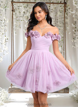 Load image into Gallery viewer, Kaylin Ball-Gown/Princess Off the Shoulder Short Tulle Homecoming Dress With Pleated Flower HDOP0025668