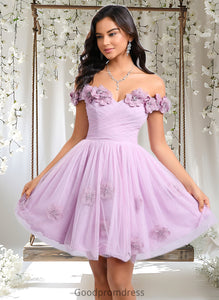 Kaylin Ball-Gown/Princess Off the Shoulder Short Tulle Homecoming Dress With Pleated Flower HDOP0025668