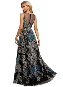 Savannah A-line V-Neck Floor-Length Lace Evening Dress HDOP0020823