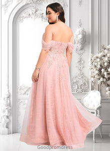 Vivienne A-line Sweetheart Off the Shoulder Floor-Length Tulle Floral Lace Prom Dresses With Appliques Lace HDOP0025870