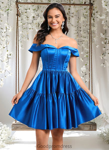 Piper Ball-Gown/Princess Off the Shoulder Short Satin Homecoming Dress HDOP0025680