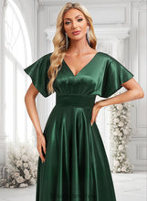 Load image into Gallery viewer, Maud A-line V-Neck Floor-Length Stretch Satin Bridesmaid Dress HDOP0025782