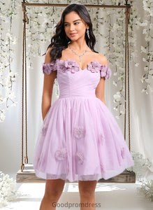 Kaylin Ball-Gown/Princess Off the Shoulder Short Tulle Homecoming Dress With Pleated Flower HDOP0025668