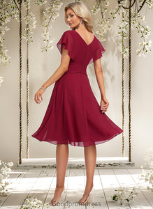 Moira A-line V-Neck Knee-Length Chiffon Homecoming Dress With Ruffle HDOP0025716