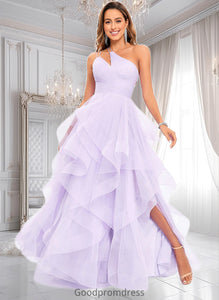 Isla Ball-Gown/Princess Asymmetrical One Shoulder Floor-Length Tulle Prom Dresses HDOP0025867