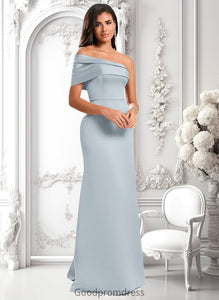 Erica A-line Asymmetrical Off the Shoulder Floor-Length Satin Prom Dresses HDOP0025884