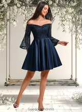 Load image into Gallery viewer, Sasha A-line Off the Shoulder Short Satin Homecoming Dress With Sequins HDOP0025651