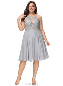 Carolina A-line Scoop Knee-Length Chiffon Lace Cocktail Dress With Sequins HDOP0020893