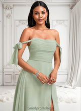 Load image into Gallery viewer, Leah A-line Cowl Floor-Length Chiffon Bridesmaid Dress With Bow HDOP0025738