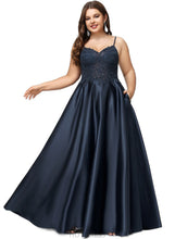 Load image into Gallery viewer, Setlla A-line V-Neck Floor-Length Lace Satin Prom Dresses With Sequins HDOP0020847