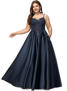 Setlla A-line V-Neck Floor-Length Lace Satin Prom Dresses With Sequins HDOP0020847