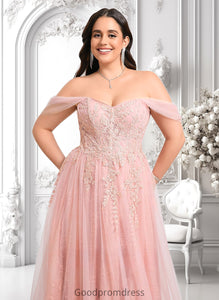 Vivienne A-line Sweetheart Off the Shoulder Floor-Length Tulle Floral Lace Prom Dresses With Appliques Lace HDOP0025870