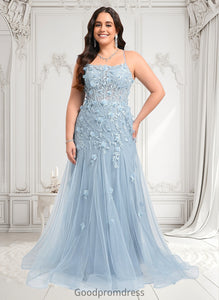 Lily Trumpet/Mermaid Straight Sweep Train Tulle Prom Dresses With Flower HDOP0025866