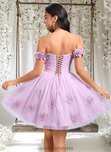 Load image into Gallery viewer, Kaylin Ball-Gown/Princess Off the Shoulder Short Tulle Homecoming Dress With Pleated Flower HDOP0025668