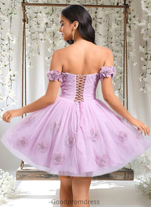 Kaylin Ball-Gown/Princess Off the Shoulder Short Tulle Homecoming Dress With Pleated Flower HDOP0025668