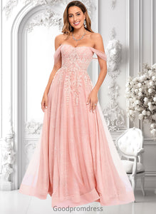 Vivienne A-line Sweetheart Off the Shoulder Floor-Length Tulle Floral Lace Prom Dresses With Appliques Lace HDOP0025870