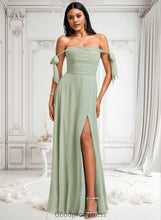 Load image into Gallery viewer, Leah A-line Cowl Floor-Length Chiffon Bridesmaid Dress With Bow HDOP0025738