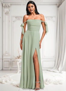 Leah A-line Cowl Floor-Length Chiffon Bridesmaid Dress With Bow HDOP0025738