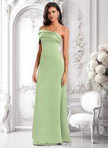 Erica A-line Asymmetrical Off the Shoulder Floor-Length Satin Prom Dresses HDOP0025884