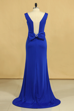 Load image into Gallery viewer, Plus Size Prom Dresses Square Neckline Sweep Train With Bow-Knot Dark Royal Blue