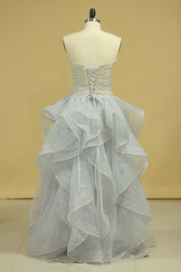 Plus Size Strapless Prom Dresses Organza With Beading Floor Length