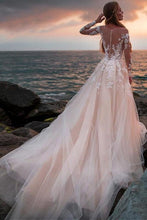 Load image into Gallery viewer, A Line Long Sleeves Round Neck Tulle Wedding Dresses With Appliques Wedding SJSP64QPJLR