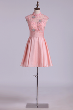 Load image into Gallery viewer, High Neck A Line Short Homecoming Dresses Tulle &amp; Taffeta With Beads