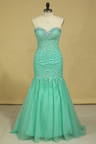 Plus Size Sweetheart Prom Dresses Mermaid/Trumpet Floor Length Beaded Bodice Tulle