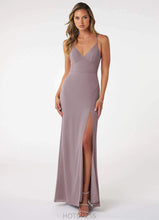 Load image into Gallery viewer, Lesly Natural Waist Spaghetti Staps Sheath/Column Floor Length Bridesmaid Dresses