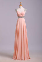 Load image into Gallery viewer, Simple Prom Dresses  With Cap Sleeves A-Line V-Neck Floor-Length Chiffon Zipper Back