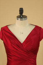 Load image into Gallery viewer, Satin V Neck Bridesmaid Dresses Cap Sleeves Knee Length Sheath