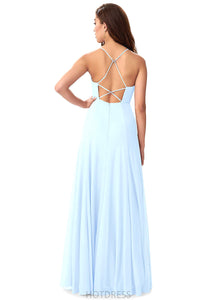 Emely Natural Waist A-Line/Princess Floor Length Spaghetti Staps Sleeveless Bridesmaid Dresses