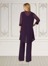 Load image into Gallery viewer, Lillian Sequins Lace Chiffon Pant Suit Plum P0019841