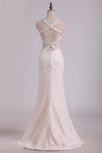 Load image into Gallery viewer, Straps Prom Dresses Mermaid Lace With Beading Sweep Train Open Back