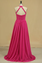 Load image into Gallery viewer, Chiffon Bridesmaid Dresses A Line Halter With Ruffles Floor-Length