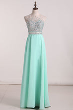 Load image into Gallery viewer, Prom Dresses Open Back A Line Chiffon &amp; Tulle With Beads And Rhinestones