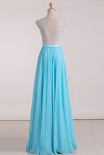 Load image into Gallery viewer, See-Through Scoop A Line Chiffon With Beads Prom Dresses