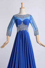 Load image into Gallery viewer, Bateau 3/4 Length Sleeve A-Line/Princess Prom Dresses With Beads And Ruffles