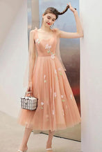 Load image into Gallery viewer, Cute Tea Length A Line Pink Short Prom Dress Sweet 16 Dresses with Hand Made Flower SJS15138