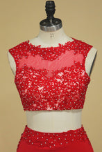 Load image into Gallery viewer, Red Two-Piece Scoop Sheath With Applique And Beads Spandex Prom Dresses