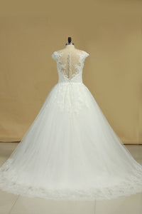 Scoop Wedding Dresses Tulle With Applique Court Train A Line