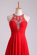 Load image into Gallery viewer, Scoop A-Line/Princess Prom Dresses With Beads And Ruffles Chiffon