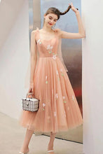 Load image into Gallery viewer, Cute Tea Length A Line Pink Short Prom Dress Sweet 16 Dresses with Hand Made Flower SJS15138