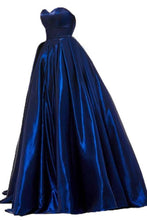 Load image into Gallery viewer, A Line Royal Blue Satin Sweetheart Strapless Prom Dresses with Pockets, Evening Dress SJS15553